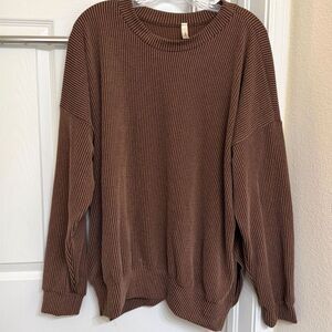 Pressley Raised Rib Knit Long Sleeve Madison and Mallory Brown Pullover L/XL